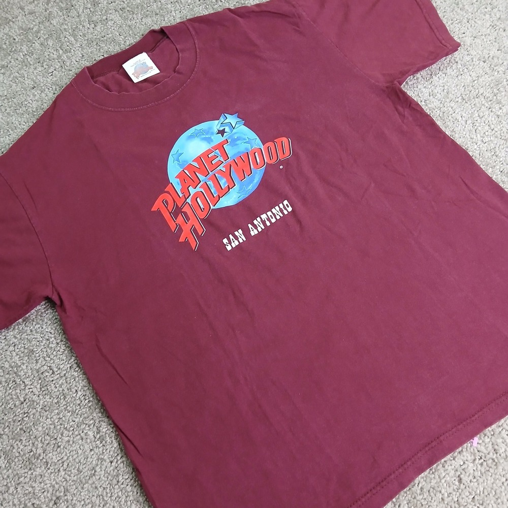 Vintage 1991 Planet Hollywood San Antonio T Shirt Maroon Large Made in USA 90s